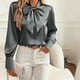 thumbnail image 4 of Satin Tops for Women Dressy Bow Tie Neck Blouses Solid Color Silk Long Sleeve Work Shirts Blusas De Seda Para Mujer Elegantes, 4 of 7