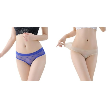 2-Pack Womens Sheer Lace Panties See Through Mesh Crotch Seamless Briefs Women Underwear High Waist Cute Panties for Women plus Size Panties for Women 4x-5x Underwear Women High Waist Boy Short