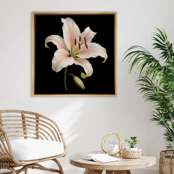 Framed Canvas Print Pink Flower Wall Art Botanical Decorative for Living Room Bedroom - 16"x16" NATURAL