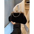 thumbnail image 6 of Women's Black Velvet Evening Clutch Purse with Rhinestone Studs and Metal Handle, 6 of 7
