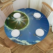 Tennis Ball in The air Tablecloth Round Fitted Table Cloth with Elastic Edge Waterproof Oil-Proof Table Cover for Tables Picnic Tablecloths for Party Dining Camping Outdoor Small