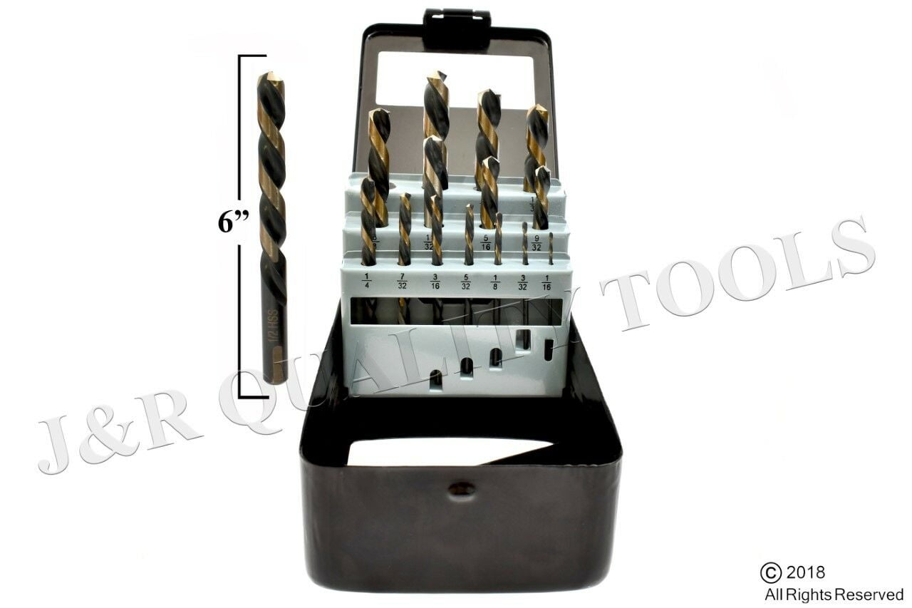 Left Hand Drill Bit 15pc Set Industrial Black & Gold Index