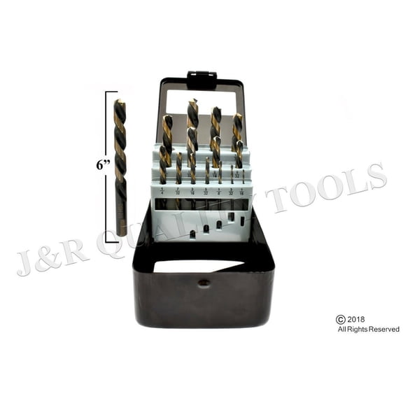 Left Hand Drill Bit 15pc Set Industrial Black & Gold Index