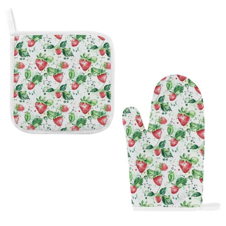 

ZZZHY Watercolor Romantic Berry-927 Oven Mitts and Pot Holders Sets Heat Resistant Oven Gloves Cute Kitchen Mitts for Oven 2-Piece Baking Gloves Set for Cooking Grilling Baking