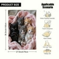 thumbnail image 5 of 1pc Soft Plush Flannel Cat Print Blanket - Cozy Fantasy Theme with 6 Adorable Kittens, Mixed Colors, All-Season Indoor/Outdoor Use for Home, Camping & Travel, Whimsical Kitten Design, 5 of 16