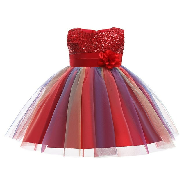 POINTERTECK Robe Formelle pour Filles, Sequins Fleuris, Col Rond, Sans Manches, Robe de Princesse Bleue 9-10 Ans