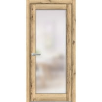 Solid French Pre-Hung Door Frosted Glass | Planum 2102 Oak | Single Regular Panel Frame Trims Handle | Bathroom Bedroom Sturdy Doors -18" x 84"