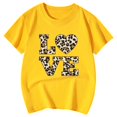 thumbnail image 4 of FINALGANG Girls Kids Casual Short Sleeve TShirts Leopard Print Letter Heart Graphic Crewneck Loose Fit Tees For Summer Daily Wear Yellow 10-11 Years, 4 of 4
