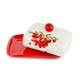 thumbnail image 2 of STP GOODS Red Viburnum Ceramic Butter Dish with Lid 6.7x5.1x2.2" (17x13x5.5 cm) Butter Holder Keeper Storage Container Butter Container for Countertop and Fridge, Red and White, 2 of 5