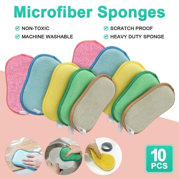 5/10Pcs Microfiber Dual Action Kitchen Scrub Sponge, TSV Heavy Duty