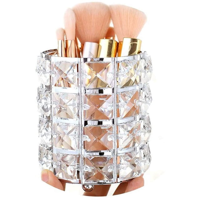 Porta brochas de maquillaje de cristal hecho a mano, organizador de almacenamiento de cosméticos para tocador, baño, dormitorio y escritorio de oficina