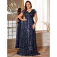 thumbnail image 4 of AURA Plus Size Sequin V Neck Evening Dress Women Elegant Party Long Formal Gown, 4 of 7