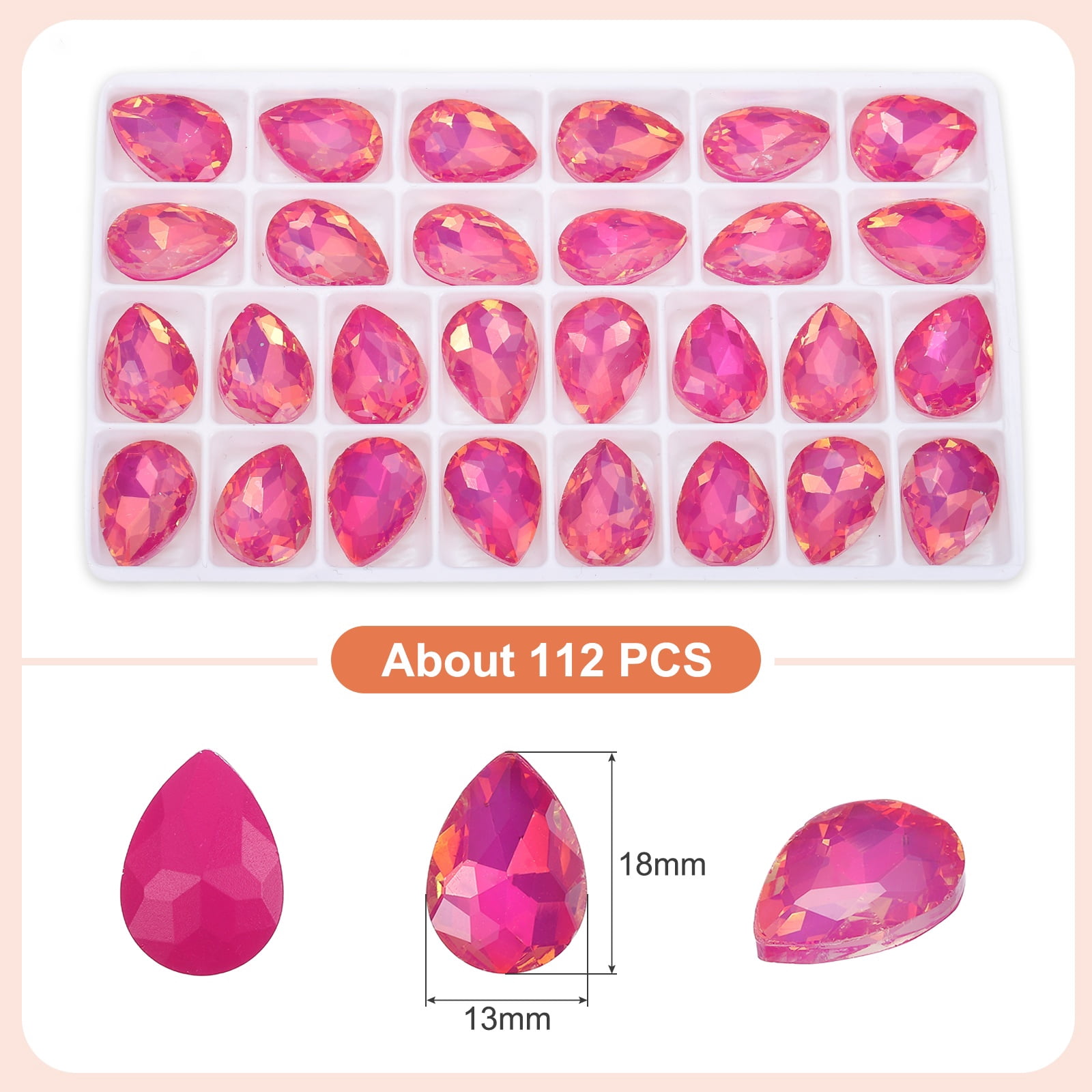 Uxcell 0.71'' x 0.51'' Tear Drop Rhinestones for Nails Pointed Back Rhinestones Setting Crystals Stone Rose Red 112 Pcs