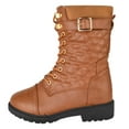 thumbnail image 2 of Forever Women Mid-Calf Combat Army Style Quilted Boots Knitted Stitching Lace Up Lug Sole RAMONA-08 Light Brown Tan 8, 2 of 3