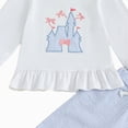 thumbnail image 4 of TOWED22 Toddler Baby Girl Outfits Ruffle Long Sleeve Striped Trim Tops + Flare Pants Set Toddler 2Pcs Fall Winter Clothes,White,18-24 M, 4 of 4
