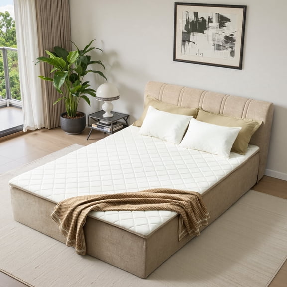 XIZZI Queen Size Cloud Bed,2-in-1 Beds Integrated Bed Frame with Mattress, Luxurious Chenille Fabric, Noise-Free Mattress for Deep Sleep, No Assembly Oatmeal