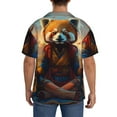 thumbnail image 3 of Fuzoiu Prairie Meditating Raccoon Print Men's Casual Short,Men's Short Sleeve Shirt,Mens Casual Button Down Shirts,Cuban Collar Summer Shirt for Beach, Vacation, and Outdoor Activities-3X-Large, 3 of 5