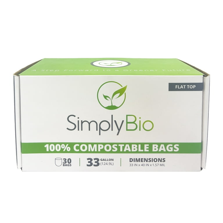 Simply Bio 55 Gallon Compostable Trash Bag with Flat Top, 12 Count
