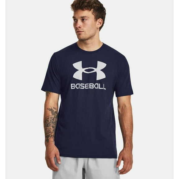Under Armour Men's UA Baseball Icon Logo Short Sleeve T-Shirt 1379563-410 Midnight Navy/Mod Gray