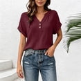 thumbnail image 7 of cocolona Summer Womens Button Down Tops V Neck Short Sleeve Loose Shirts Dressy Casual Solid Color Blouses, 7 of 7