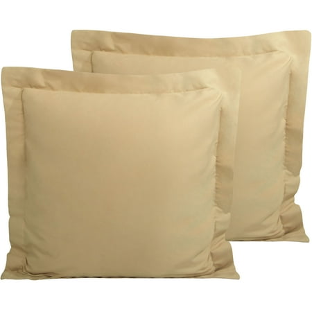 Flxxie 2 Pack Microfiber Euro Pillow Shams, Ultra Soft European Throw Pillow Covers, Decorative Square Pillow Cases, 26" x 26", Khaki