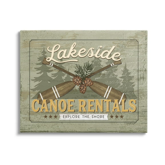 Stupell Lakeside Canoe Rentals Vintage Rustic Landscape Painting Gallery Wrapped Canvas Print Wall Art