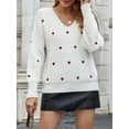 thumbnail image 6 of Women's Spring Autumn Knit Sweater Long Sleeve V Neck Heart Print Loose Knitwear, 6 of 9
