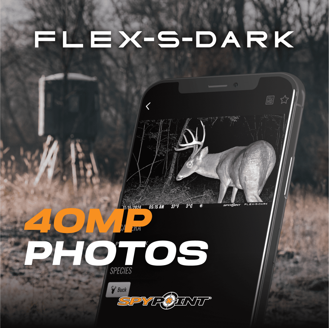 SPYPOINT Flex-S Dark Solar Outdoor Cellular Trail Camera - Integrated Solar Panel, No WiFi Needed, Night Vision Motion Activated, Dual-Sim LTE, 40MP Photos and 1080p w/Sound