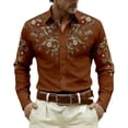 thumbnail image 4 of Tisuna Men'S Long Sleeve Shirts Floral Print Lapel Collar Button Down Tops Lightweight Retro Mens Western Style Playwear Clothes Brown Size S, 4 of 4