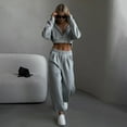 thumbnail image 6 of Women's Cropped Zip Hoodie & Wide Leg Sweatpants Set - Drawstring Hooded Workout Outfit | High Waisted Pocket Pants Casual Streetwear, 6 of 7