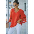 thumbnail image 3 of POGLIP Women's Red Flare Sleeve V Neck Loose Blouse, 3 of 6