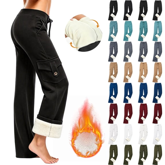 Axiiglly Fleece Lined Leggings Women High Waist Tummy Control Yoga Pants with Pockets, Casual Bootcut Flare Leggings for Women S-2XL