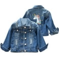 thumbnail image 2 of 1-9Years Toddler Little Girls Jean Jacket Spring Autumn Long Sleeve Denim Unicorn Jacket Coat Outerwear, 2 of 9