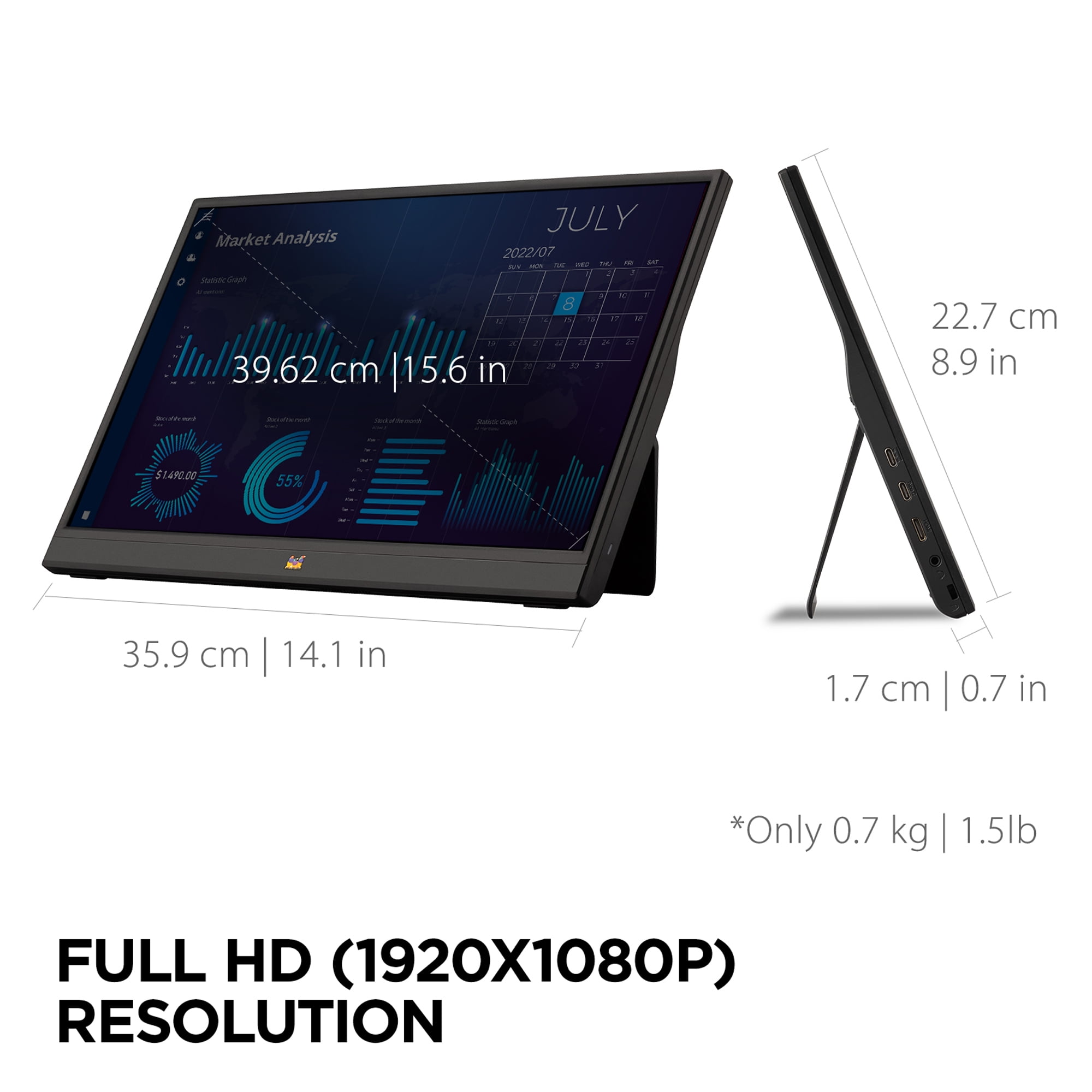 ViewSonic Portable 1080p IPS Monitor VA1655 15.6" with USB C and mini-HDMI