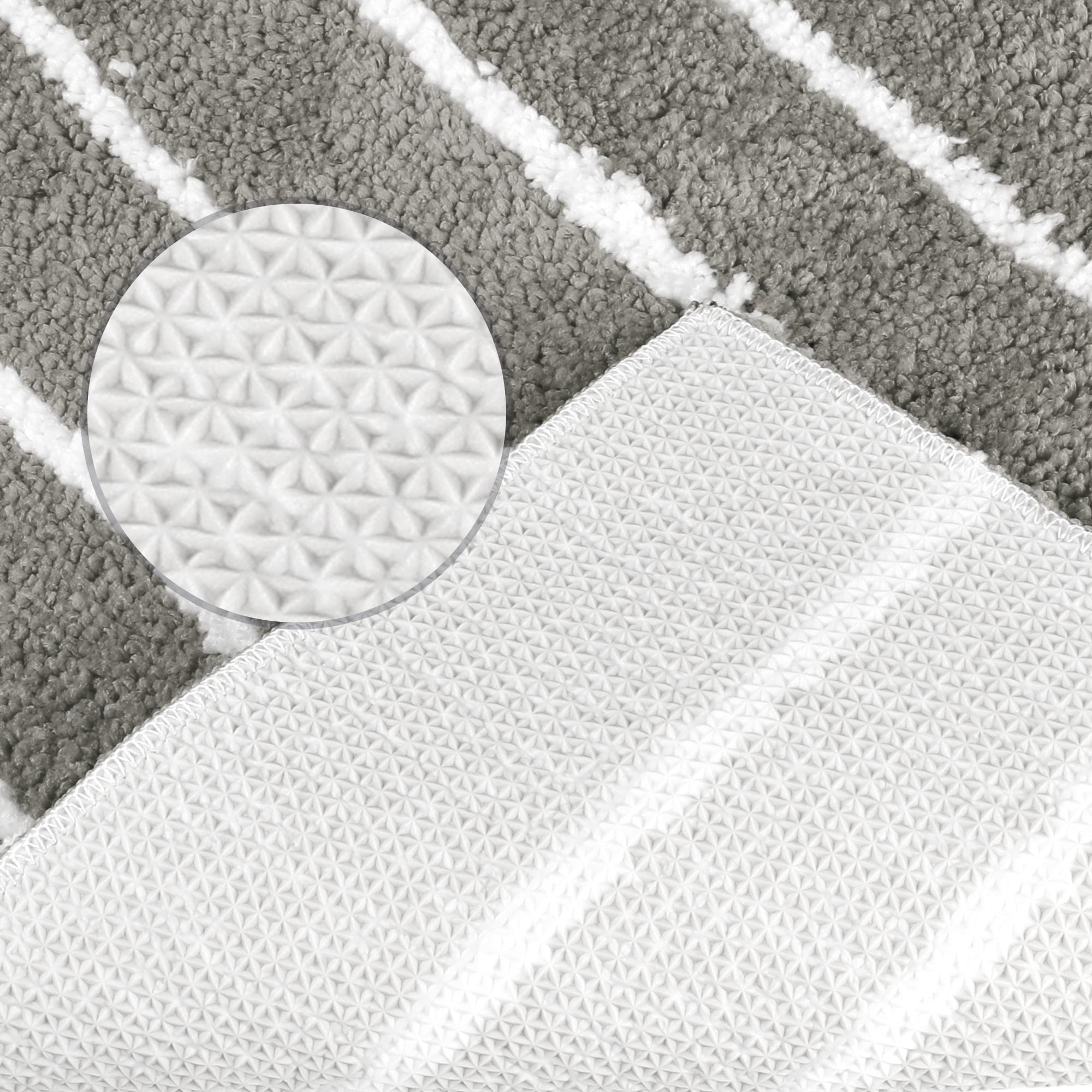 Unique Bargains Striped Bathroom Rug Non-Slip Fluffy Bath Carpet Water Absorbent Bathmat Dark Grey 16" x 24"