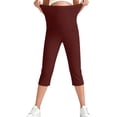 thumbnail image 7 of Capri Leggings for Pregnant Women Over Belly Soft Stretch Maternity Yoga Leggings with Pockets (S, Wine), 7 of 7