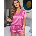 thumbnail image 3 of Ekouaer Women Silk Pajamas Set Short Sleeve Satin Sleepwear V-Neck 2 Piece Loungewear, 3 of 6