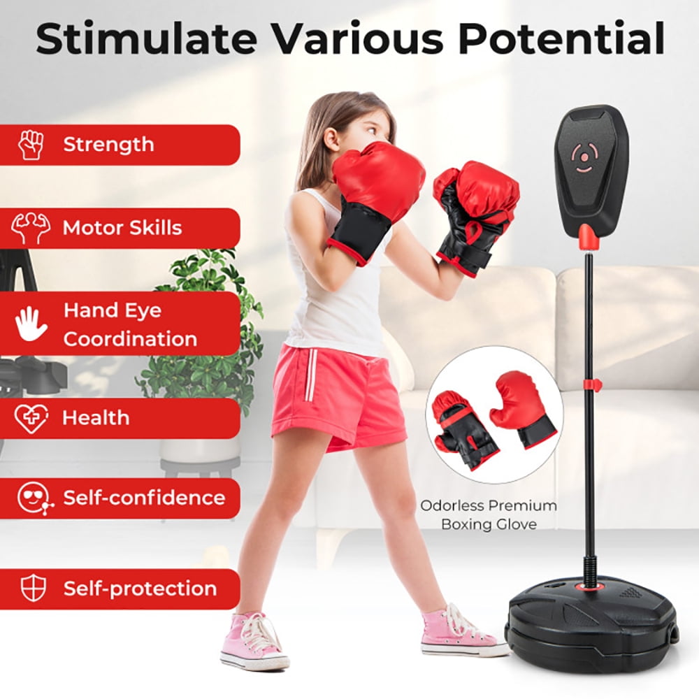 Topcobe Inflation-Free Boxing set with Punching Bag and Boxing Gloves Quick Rebound Design for 5+ Years Old Kids, Boxing Equipment, Speed Bag for Training, Stress Relief & Fitness
