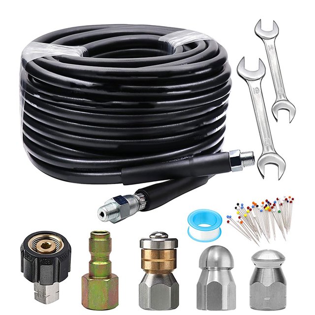 Kit De Chorro De Alta Presión Kit De Chorro De Alcantarillado De 15 Metros Manguera Limpiadora De Drenaje M22‑1/4 Pulg. Kit De Boquillas Para Manguera De Chorro Alta Presión 5800 PSI Para Desobstru