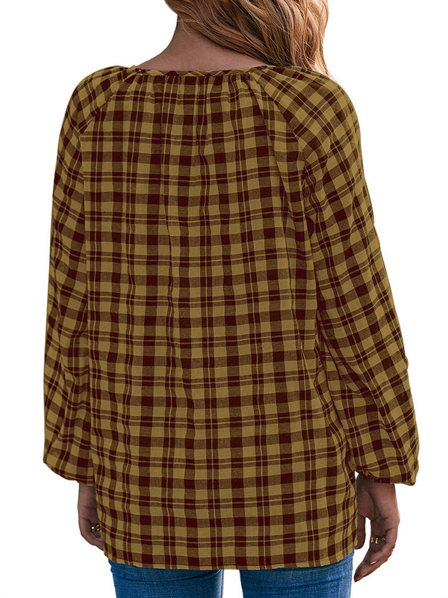 ManHanLi Women Strappy V Neck Checkered Long Sleeve