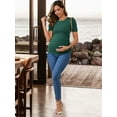 thumbnail image 3 of DARING DIVA Women's Short Sleeve Side Ruched Knit Puff Maternity Blouses S Green, 3 of 7