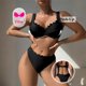 thumbnail image 5 of Trajes de baño Amzcrzy Tankini para mujer, trajes de baño, trajes de baño, bikini con control de abdomen, traje de baño de rayas para mujer, traje de baño de playa de cintura alta, negro, L, 5 of 6