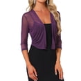 thumbnail image 4 of INSPIRE CHIC Women's Sheer Mesh Bolero Shrugs 3/4 Sleeve Lightweight Elegant Cropped Cardigan Dark Purple 2XL, 4 of 6