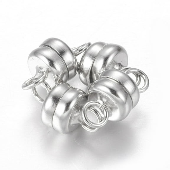 Column Brass Magnetic Clasps with Loops Lead Free & Nickel Free & Cadmium Free Platinum 10x6mm Hole: 1mm