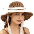 thumbnail image 3 of Delayuji Womens Lace Bow Hat Hollow Lace Wide Brim Adjustable Tie Breathable Woven UV Protection Stylish Floral Hat Outdoor Daily beach hat Sun Hat, 3 of 4