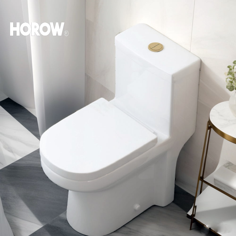 HOROW Small One Piece Toilets w/ Seat High Short Compact Bathroom Commode Water Closet 12'' Rough-in
