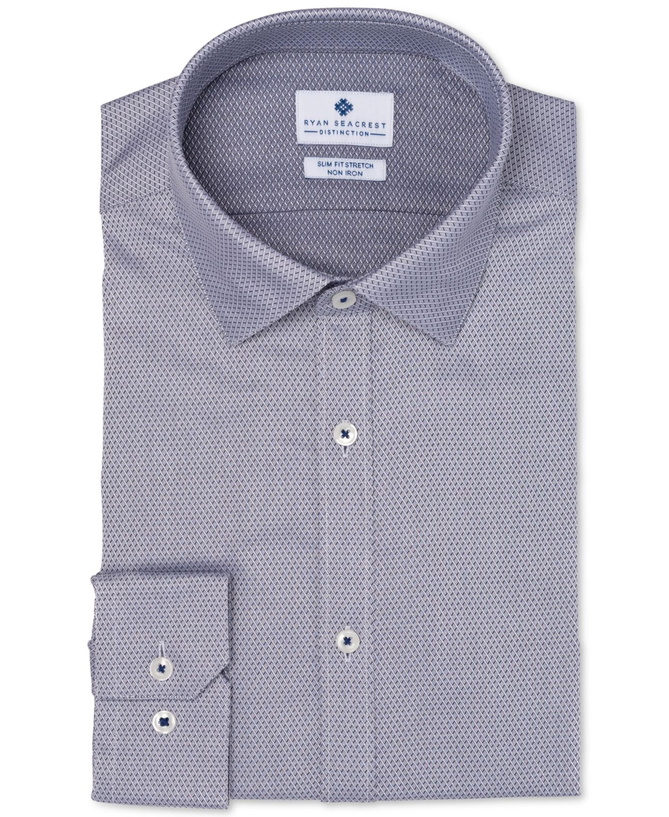 Size 17 36//37 White Ryan Seacrest Men/'s Slim Fit Textured French Dress Shirt