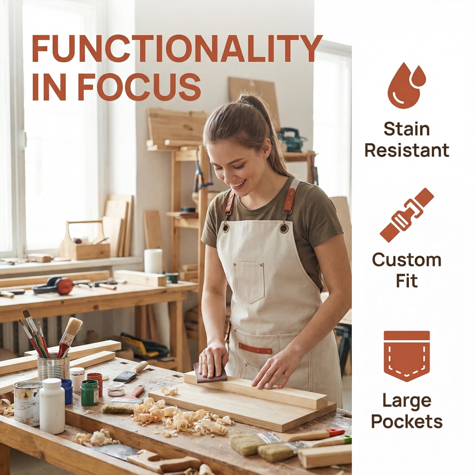 Unique Bargains Adjustable Cooking Apron with Pockets for Home and Kitchen Cream