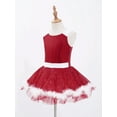 thumbnail image 5 of Yruioon Kids Girls Sleeveless Sequin Faux Fur Adorned Leotard Tutu Dress Xmas Ballroom Party Dance Red 14, 5 of 7