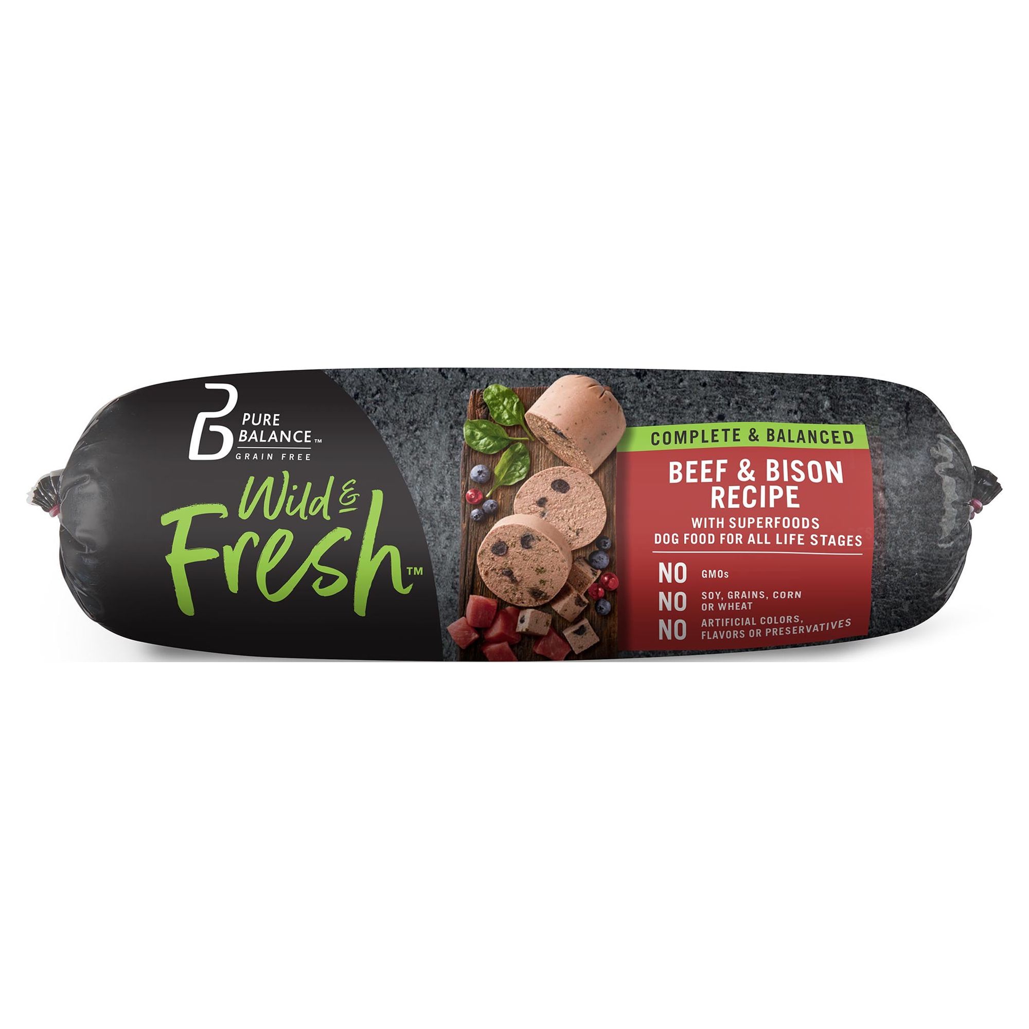 Pure Balance Wild & Fresh Dog Food, Beef & Bison Recipe, Rolled Chub, Dog Food For All Lifestages, 2 lb